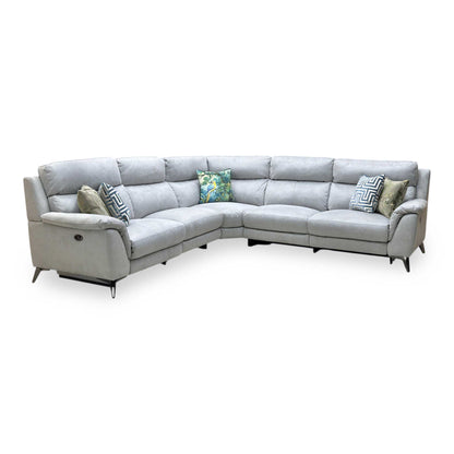 ‘Contempo' Bfa-Ori-R07 Bluish Grey Fabric Large Double Power Recliner Corner Sofa
