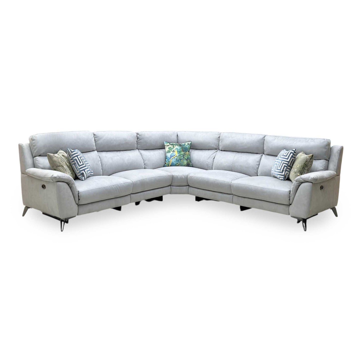 ‘Contempo' Bfa-Ori-R07 Bluish Grey Fabric Large Double Power Recliner Corner Sofa