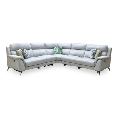 ‘Contempo' Bfa-Ori-R07 Bluish Grey Fabric Large Double Power Recliner Corner Sofa