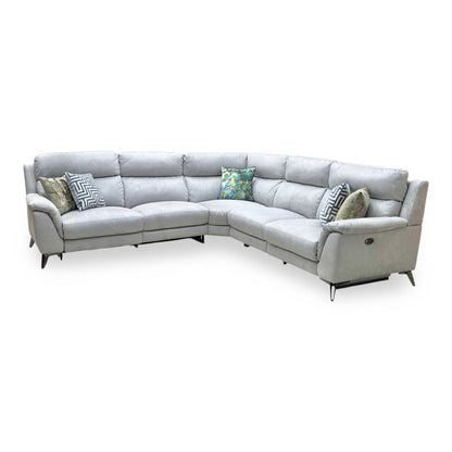‘Contempo' Bfa-Ori-R07 Bluish Grey Fabric Large Double Power Recliner Corner Sofa