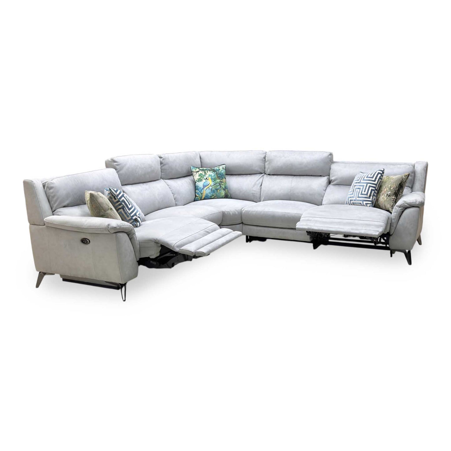 ‘Contempo' Bfa-Ori-R07 Bluish Grey Fabric Large Double Power Recliner Corner Sofa