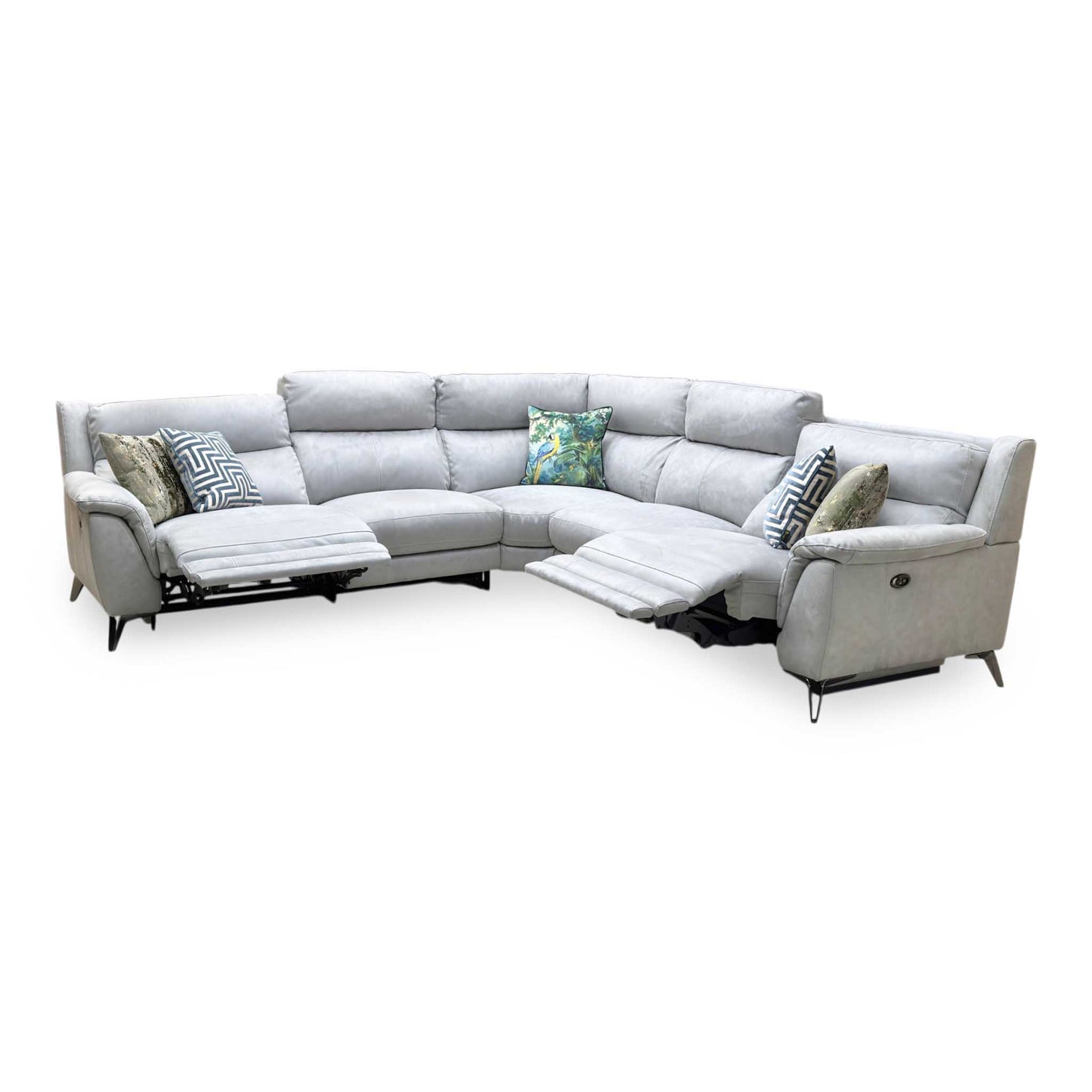‘Contempo' Bfa-Ori-R07 Bluish Grey Fabric Large Double Power Recliner Corner Sofa