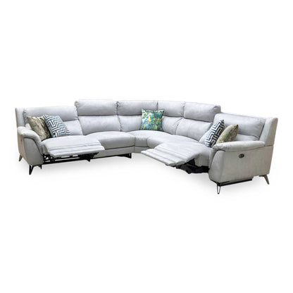 ‘Contempo' Bfa-Ori-R07 Bluish Grey Fabric Large Double Power Recliner Corner Sofa
