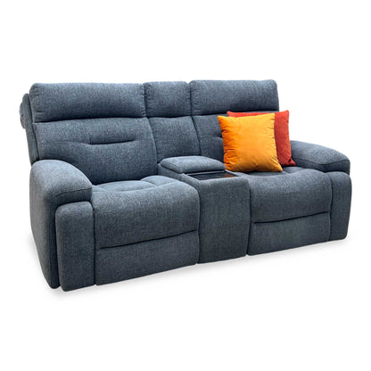 ‘Cinemax’ Charcoal Grey Fabric 2 Seater Media Console Power Recliner Sofa with Power Headrests