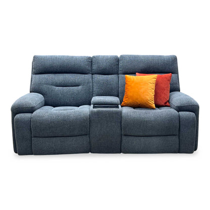 ‘Cinemax’ Charcoal Grey Fabric 2 Seater Media Console Power Recliner Sofa with Power Headrests