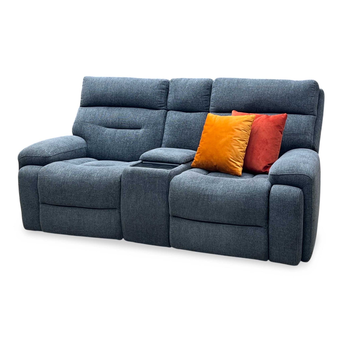 ‘Cinemax’ Charcoal Grey Fabric 2 Seater Media Console Power Recliner Sofa with Power Headrests