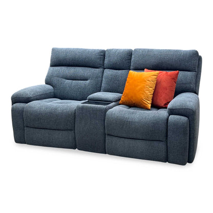 ‘Cinemax’ Charcoal Grey Fabric 2 Seater Media Console Power Recliner Sofa with Power Headrests