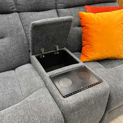 ‘Cinemax’ Charcoal Grey Fabric 2 Seater Media Console Power Recliner Sofa with Power Headrests