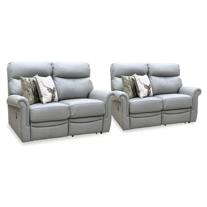 G Plan ‘Avon’ L842 Cambridge Grey Leather 2 + 2 Seater Manual Recliner Sofa Set Furniture Village