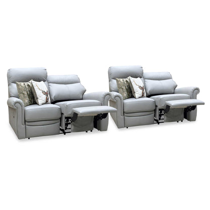 G Plan ‘Avon’ L842 Cambridge Grey Leather 2 + 2 Seater Manual Recliner Sofa Set Furniture Village