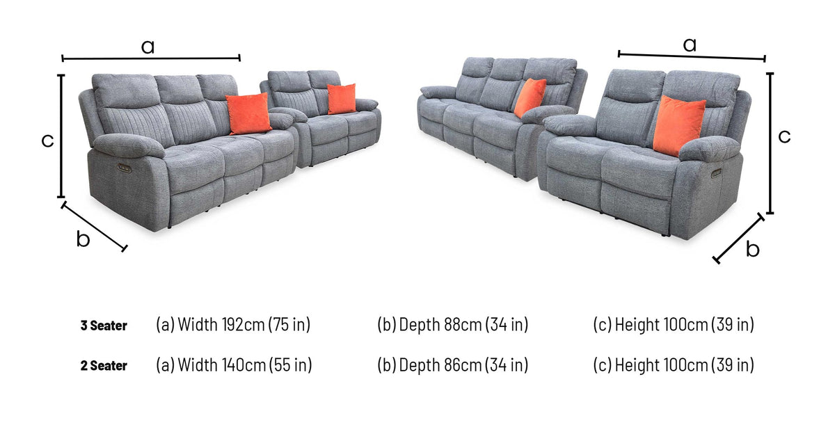 ‘Brystol’ Dark Grey Woven Fabric Set 3 + 2 Seater Power Recliner with Drop Down Cup Holder Sofa Set – view 12
