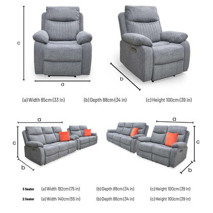 'Brystol' Dark Grey Woven Fabric Set 3 + 2 Seater Power Recliner with Drop Down Cup Holder + Power Chair Sofa Set