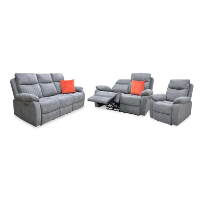 'Brystol' Dark Grey Woven Fabric Set 3 + 2 Seater Power Recliner with Drop Down Cup Holder + Power Chair Sofa Set