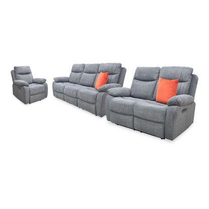 'Brystol' Dark Grey Woven Fabric Set 3 + 2 Seater Power Recliner with Drop Down Cup Holder + Power Chair Sofa Set