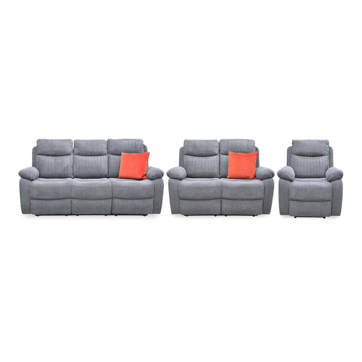 'Brystol' Dark Grey Woven Fabric Set 3 + 2 Seater Power Recliner with Drop Down Cup Holder + Power Chair Sofa Set