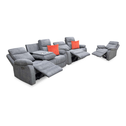 'Brystol' Dark Grey Woven Fabric Set 3 + 2 Seater Power Recliner with Drop Down Cup Holder + Power Chair Sofa Set