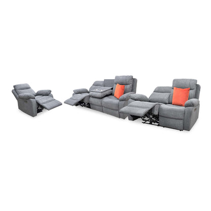 'Brystol' Dark Grey Woven Fabric Set 3 + 2 Seater Power Recliner with Drop Down Cup Holder + Power Chair Sofa Set