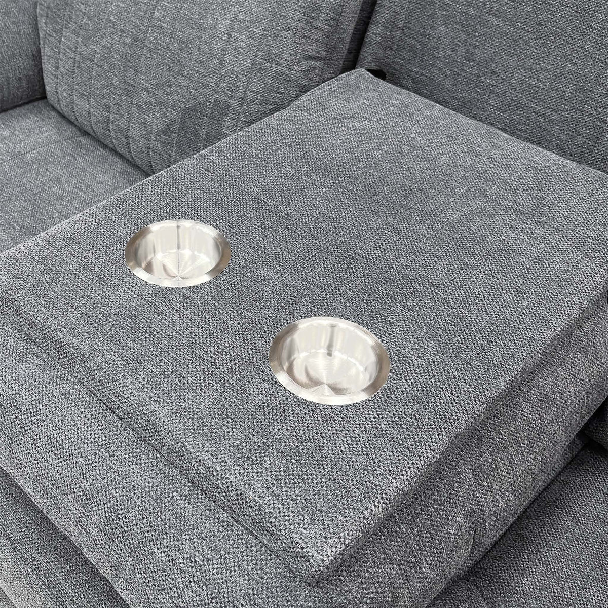 'Brystol' Dark Grey Woven Fabric Set 3 + 2 Seater Power Recliner with Drop Down Cup Holder + Power Chair Sofa Set
