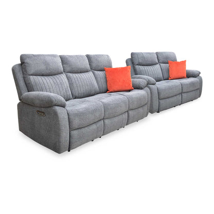 ‘Brystol’ Dark Grey Woven Fabric Set 3 + 2 Seater Power Recliner with Drop Down Cup Holder Sofa Set – view 5