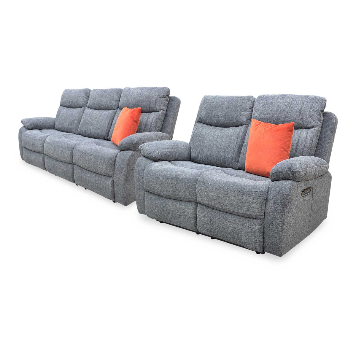 ‘Brystol’ Dark Grey Woven Fabric Set 3 + 2 Seater Power Recliner with Drop Down Cup Holder Sofa Set – view 6