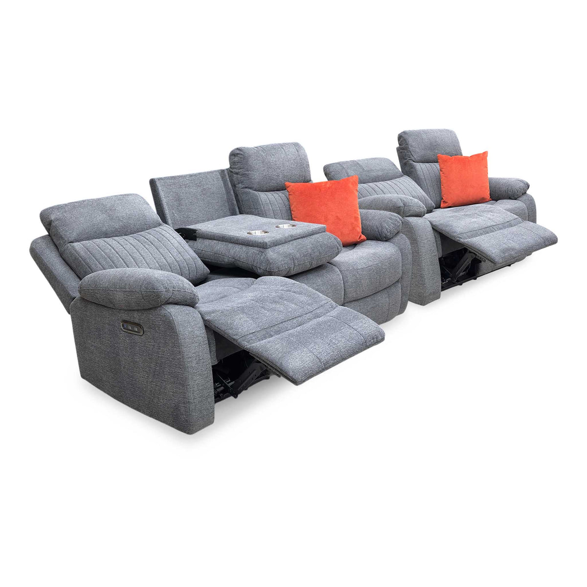 ‘Brystol’ Dark Grey Woven Fabric Set 3 + 2 Seater Power Recliner with Drop Down Cup Holder Sofa Set – view 8
