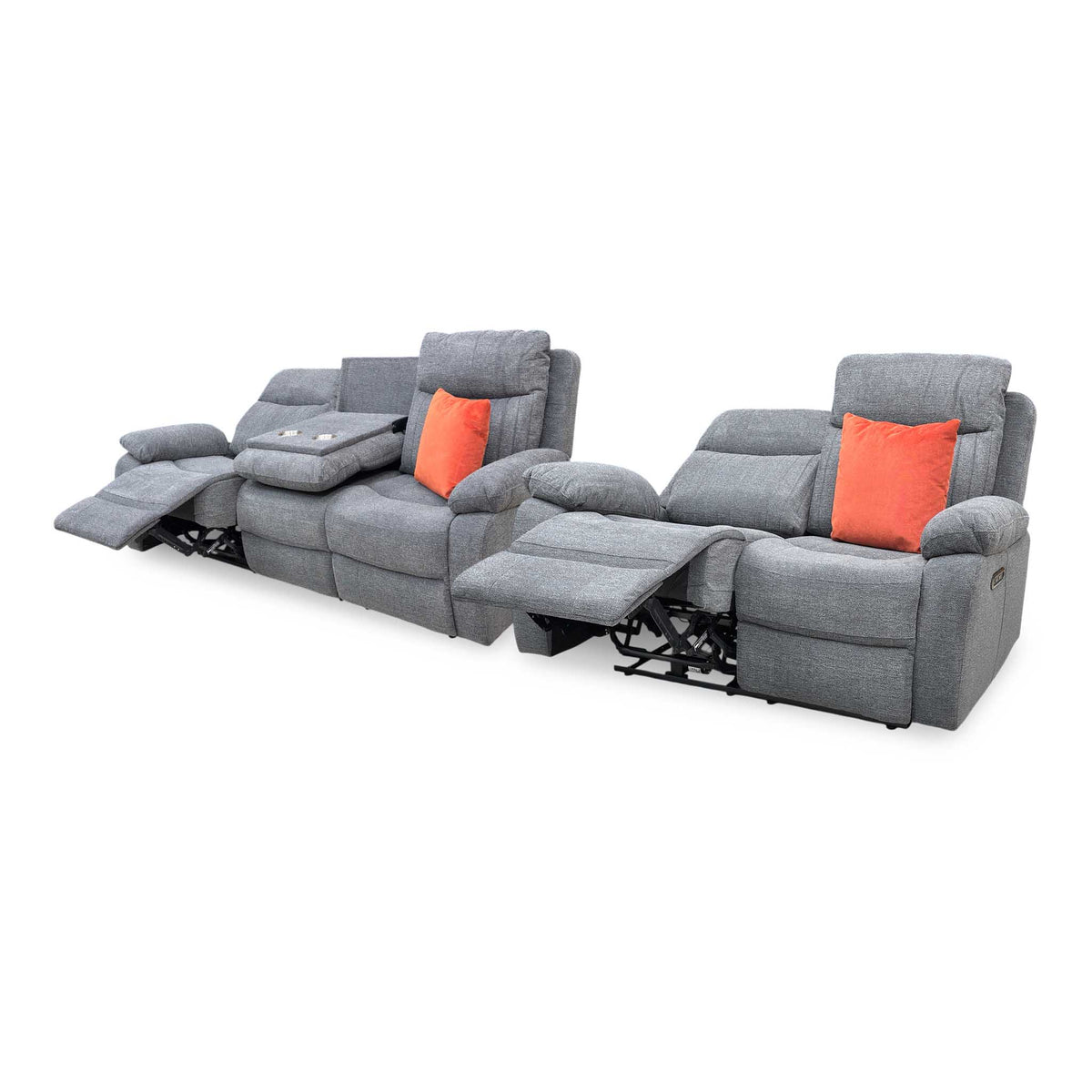‘Brystol’ Dark Grey Woven Fabric Set 3 + 2 Seater Power Recliner with Drop Down Cup Holder Sofa Set – view 4