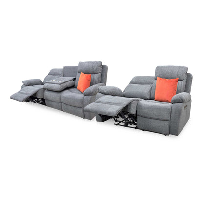 ‘Brystol’ Dark Grey Woven Fabric Set 3 + 2 Seater Power Recliner with Drop Down Cup Holder Sofa Set – view 4