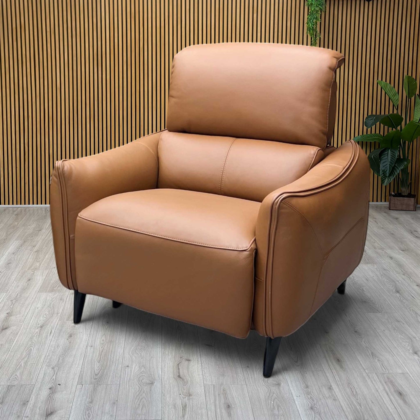 ‘Maddox’ Nn-575e Caramel Brown Leather Power Recliner Chair Furniture Village