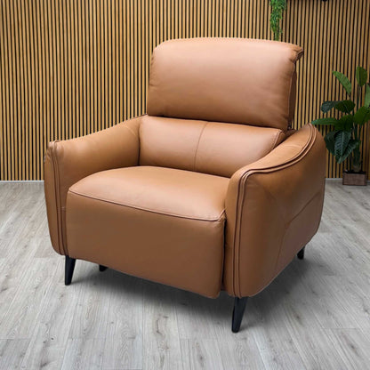 ‘Maddox’ Nn-575e Caramel Brown Leather Power Recliner Chair Furniture Village