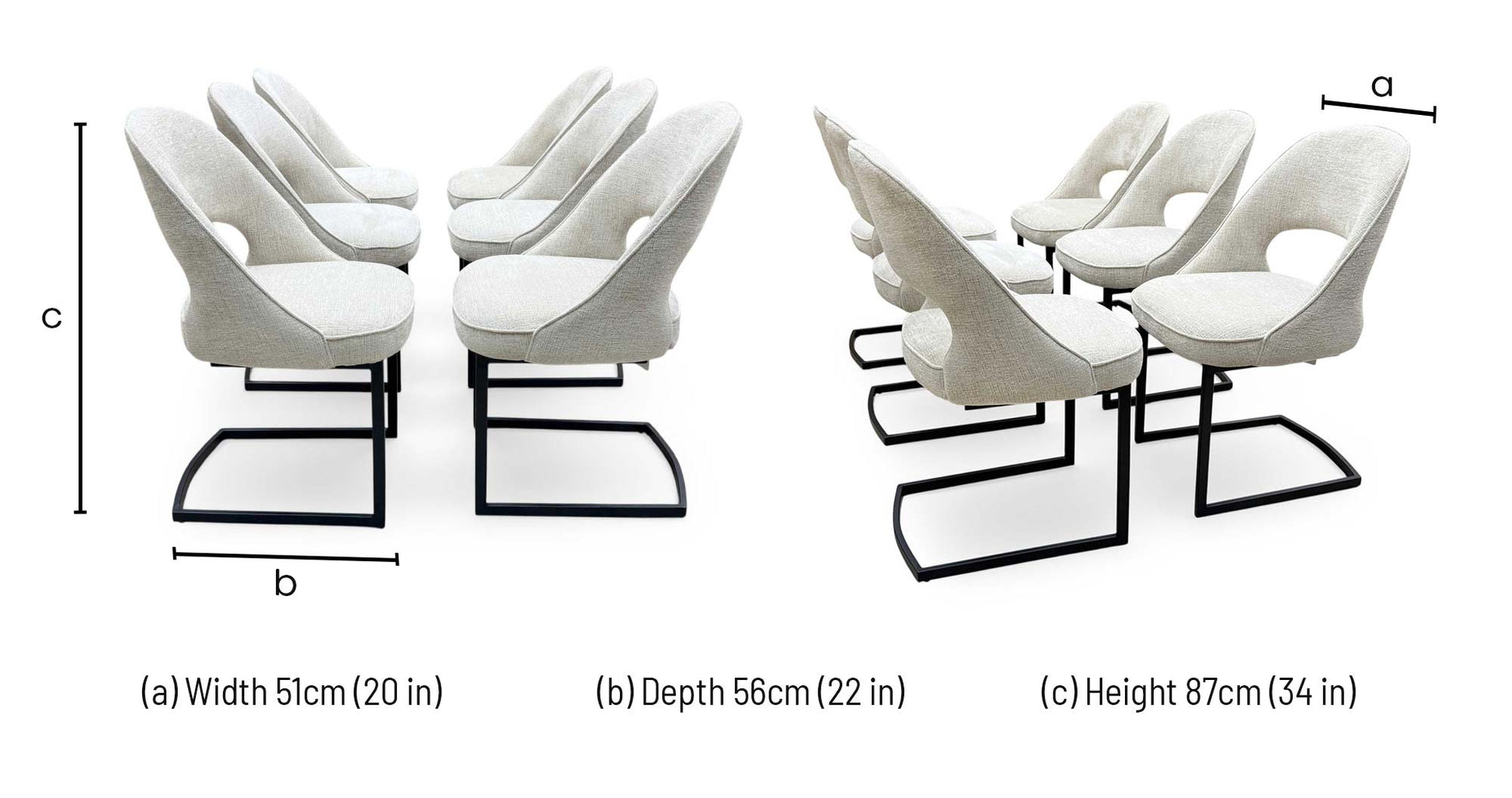 'Tiber' Alabaster Beige Fabric Set of 6 Cantilever Dining Chairs Furniture Village