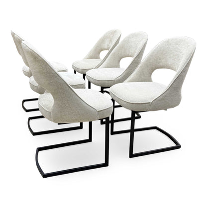'Tiber' Alabaster Beige Fabric Set of 6 Cantilever Dining Chairs Furniture Village