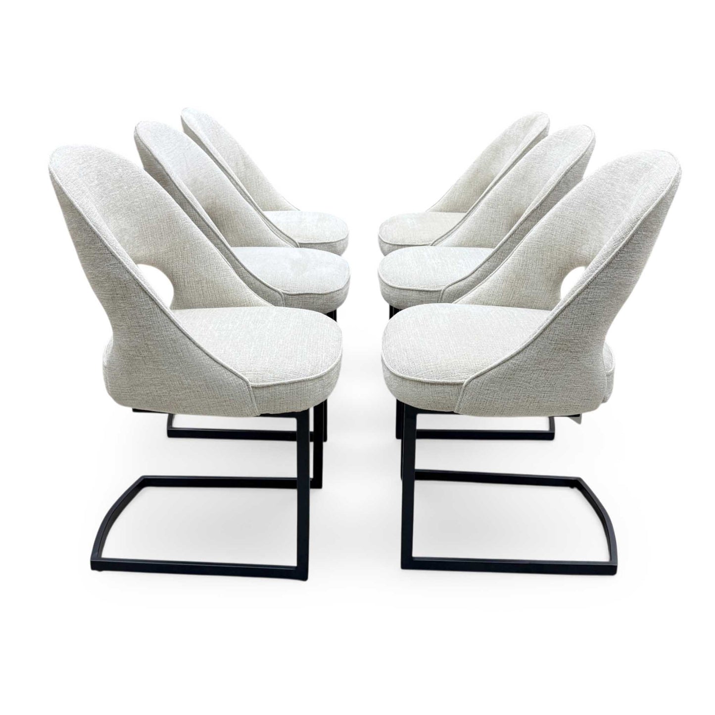 'Tiber' Alabaster Beige Fabric Set of 6 Cantilever Dining Chairs Furniture Village