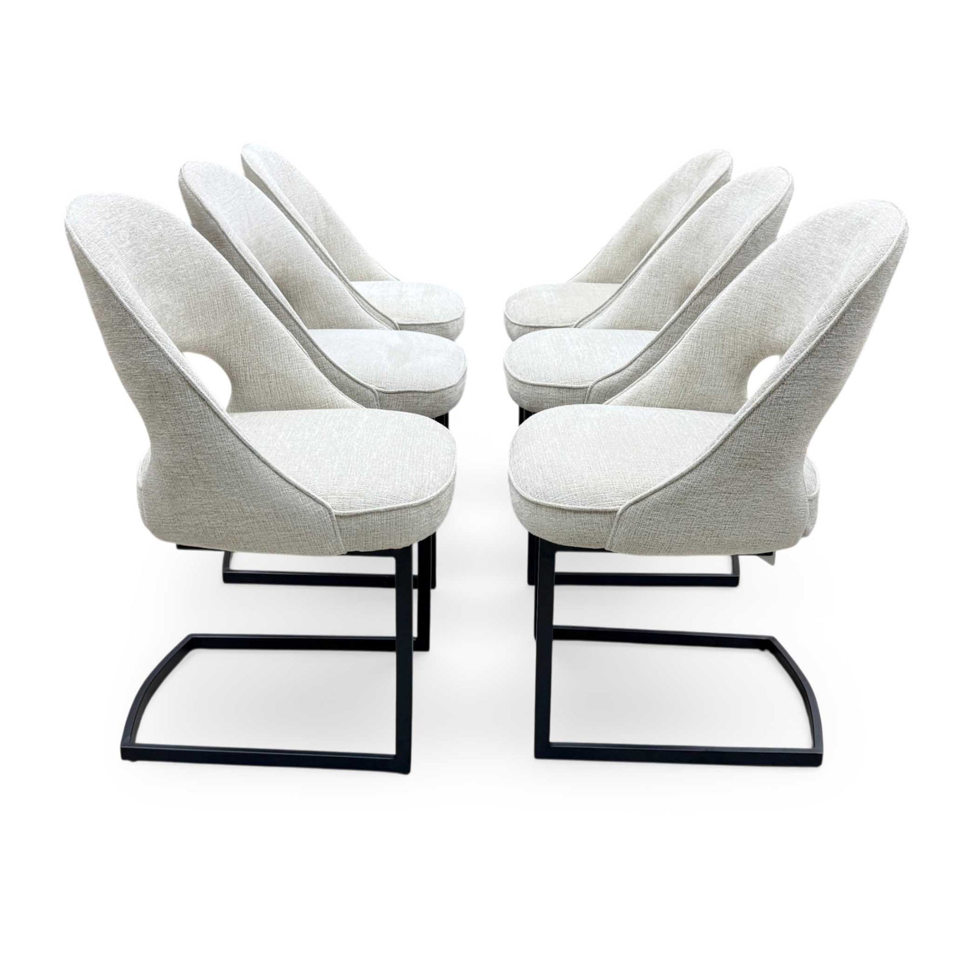 'Tiber' Alabaster Beige Fabric Set of 6 Cantilever Dining Chairs Furniture Village