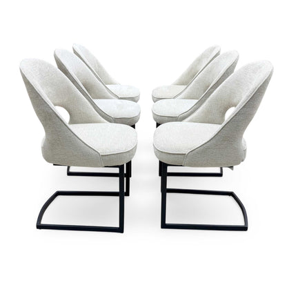 'Tiber' Alabaster Beige Fabric Set of 6 Cantilever Dining Chairs Furniture Village