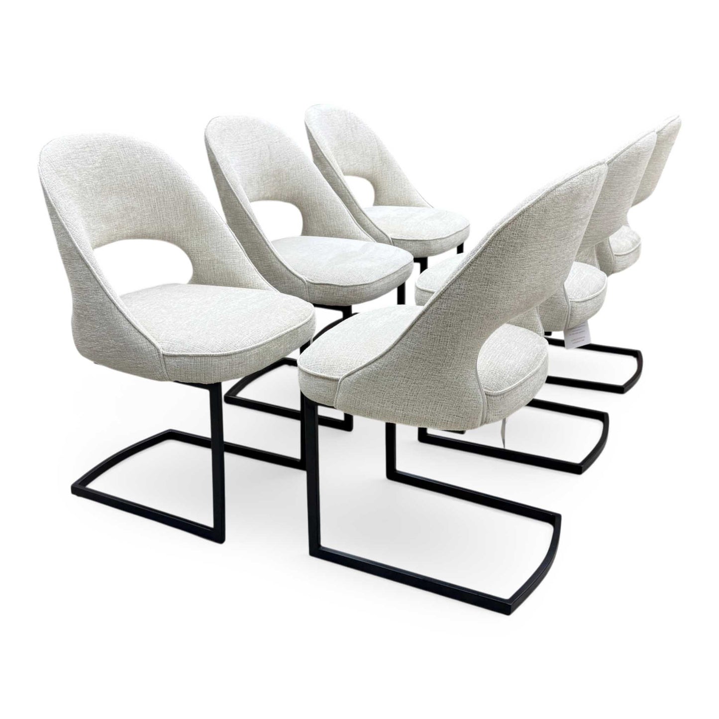 'Tiber' Alabaster Beige Fabric Set of 6 Cantilever Dining Chairs Furniture Village