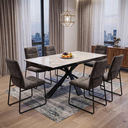 'Crete’ White Ceramic High-Gloss Small 140cm Extending Dining Table