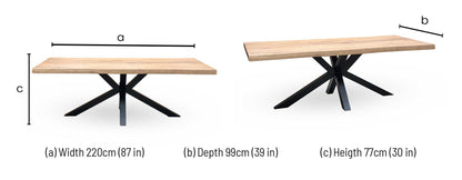 Bodahl 'Terra' 6 Old Bassano Solid Oak Raw Edge 220cm Dining Table with Metal Star Base Furniture Village