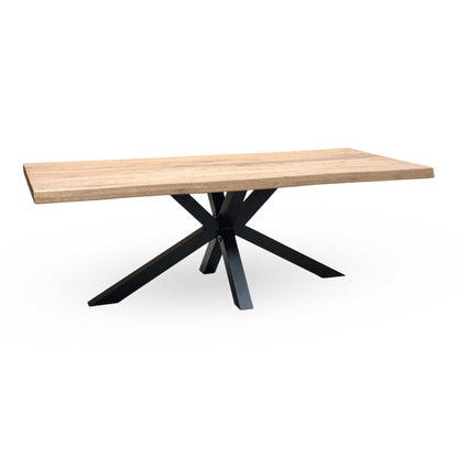 Bodahl 'Terra' 6 Old Bassano Solid Oak Raw Edge 220cm Dining Table with Metal Star Base Furniture Village