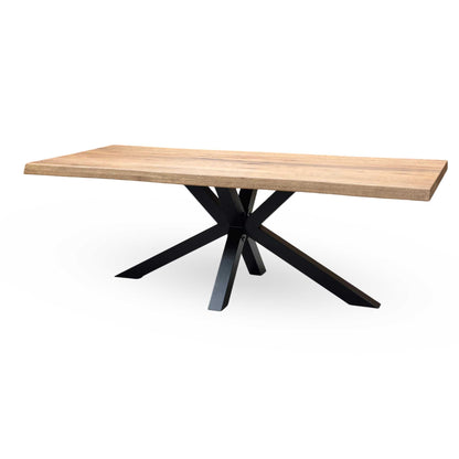 Bodahl 'Terra' 6 Old Bassano Solid Oak Raw Edge 220cm Dining Table with Metal Star Base Furniture Village