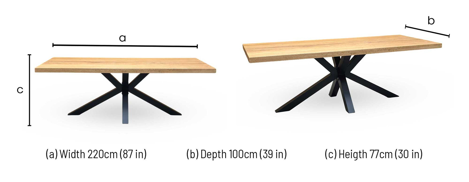 Bodahl ‘Terra’ 1 Oil Solid Oak Straight Top 220cm Dining Table with Metal Star Base Furniture Village