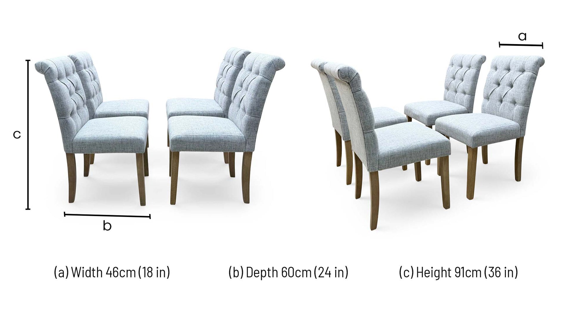 'Lewis' Mist Grey Fabric Button Back Dining Chairs - Set of 4 Furniture Village