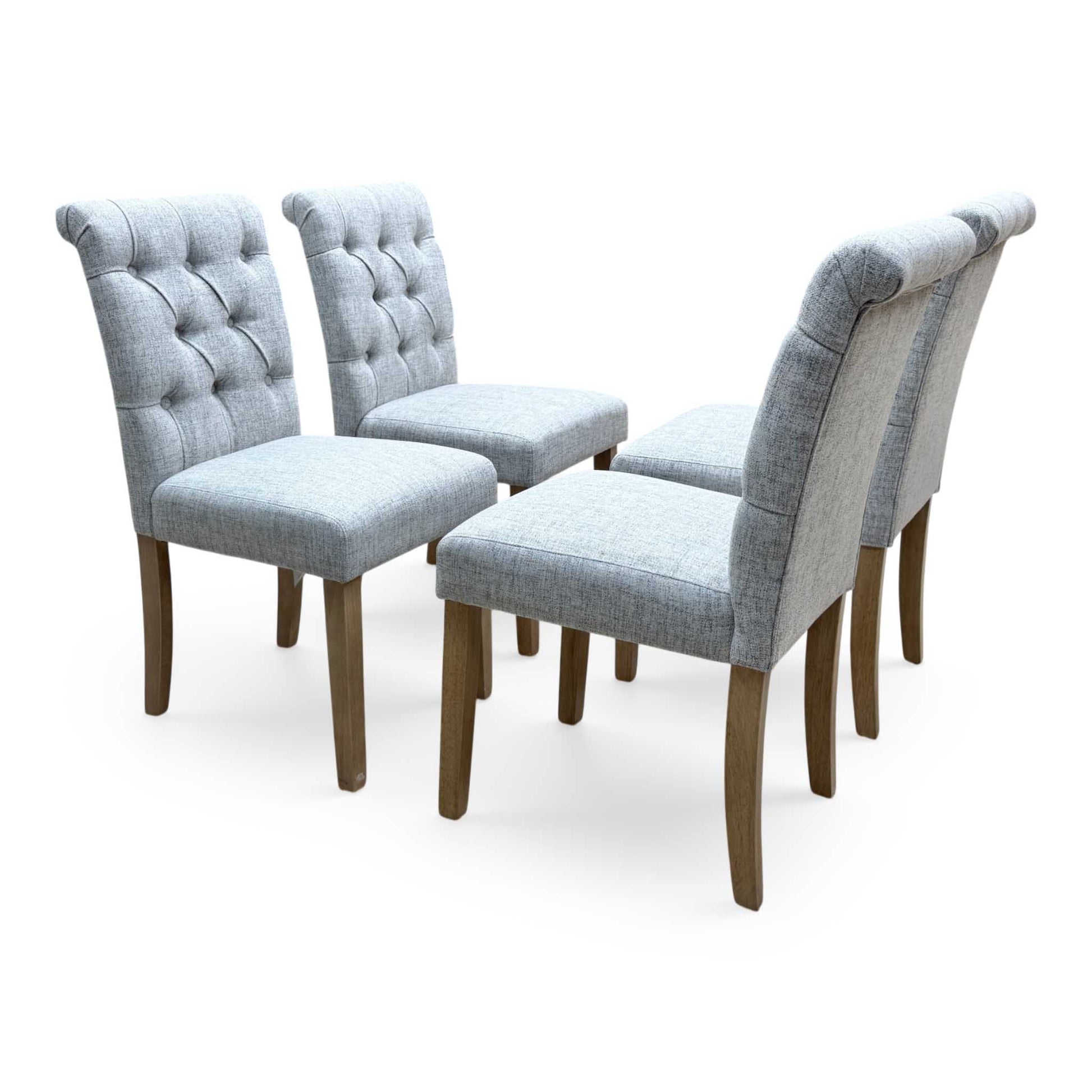 'Lewis' Mist Grey Fabric Button Back Dining Chairs - Set of 4 Furniture Village