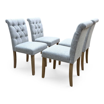 'Lewis' Mist Grey Fabric Button Back Dining Chairs - Set of 4 Furniture Village