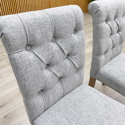 'Lewis' Mist Grey Fabric Button Back Dining Chairs - Set of 4 Furniture Village