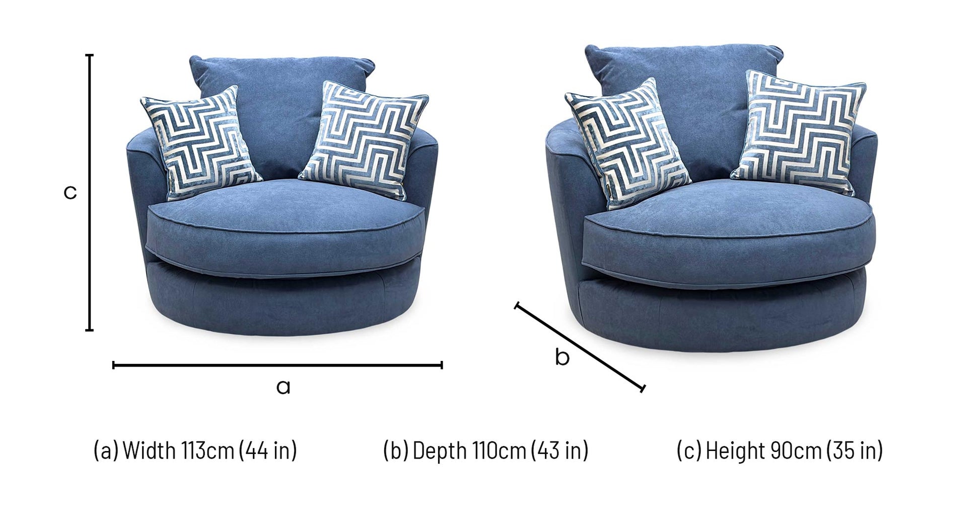 ‘Legend’ Cosmo Navy Blue Fabric Classic Back Swivel Chair Furniture Village