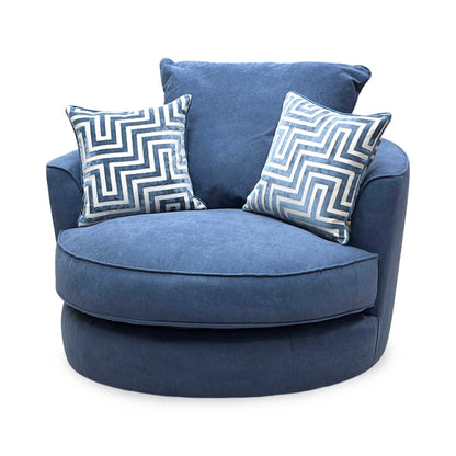 ‘Legend’ Cosmo Navy Blue Fabric Classic Back Swivel Chair Furniture Village