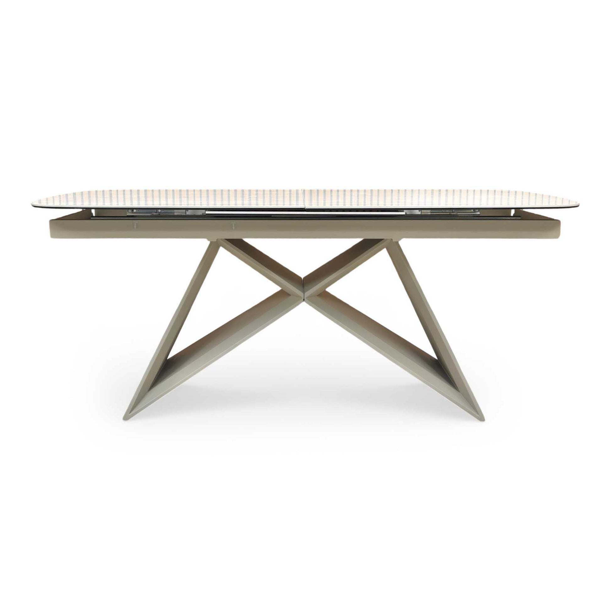 ‘Mirage’ Ceramic Top 180cm Large Pop Up Extending Dining Table with Neutral Fabric Swivel Armless Dining Chairs – view 14