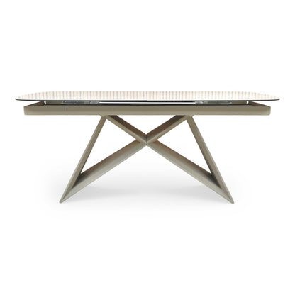 ‘Mirage’ Ceramic Top 180cm Large Pop Up Extending Dining Table with Neutral Fabric Swivel Armless Dining Chairs – view 14