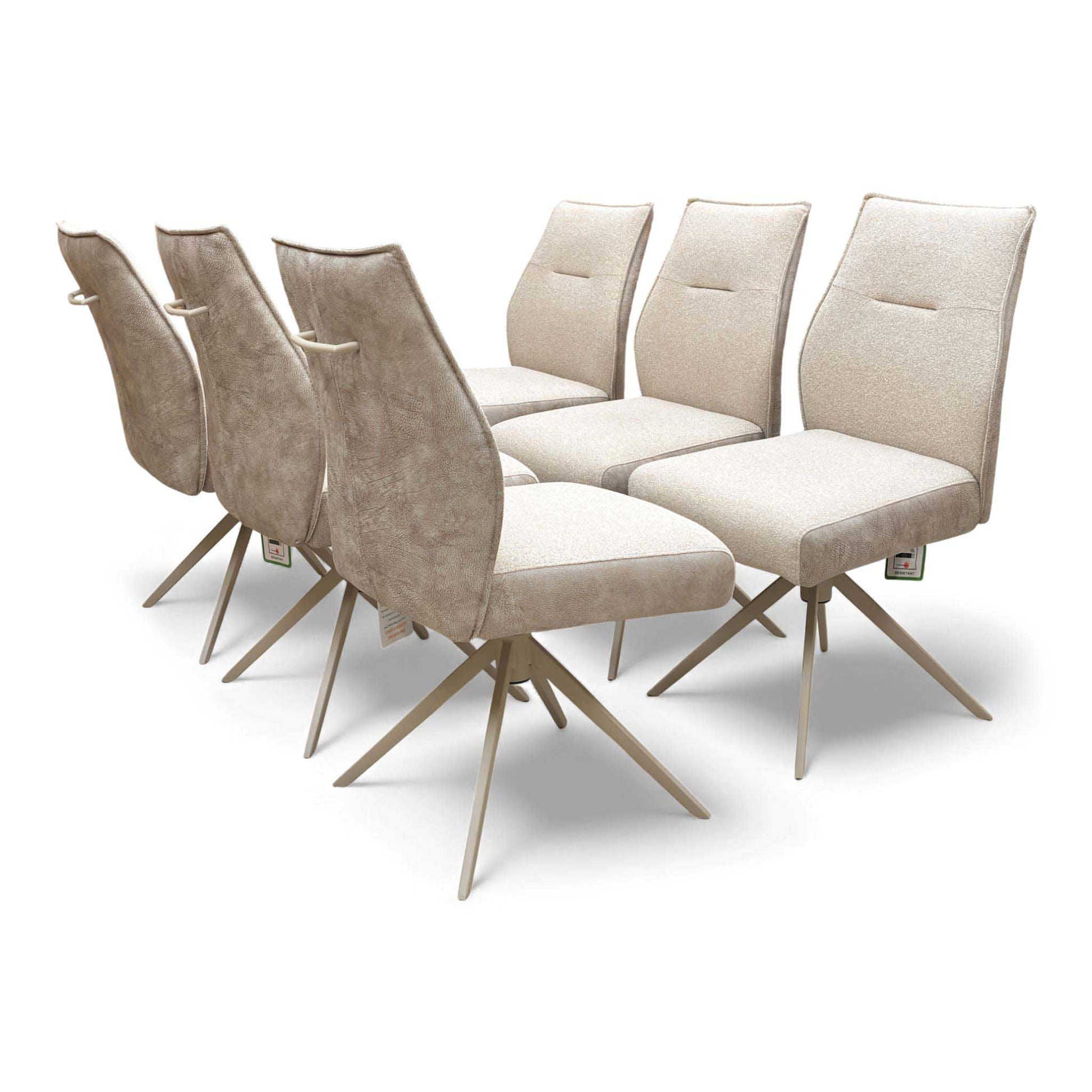 ‘Mirage’ Ceramic Top 180cm Large Pop Up Extending Dining Table with Neutral Fabric Swivel Armless Dining Chairs – view 10