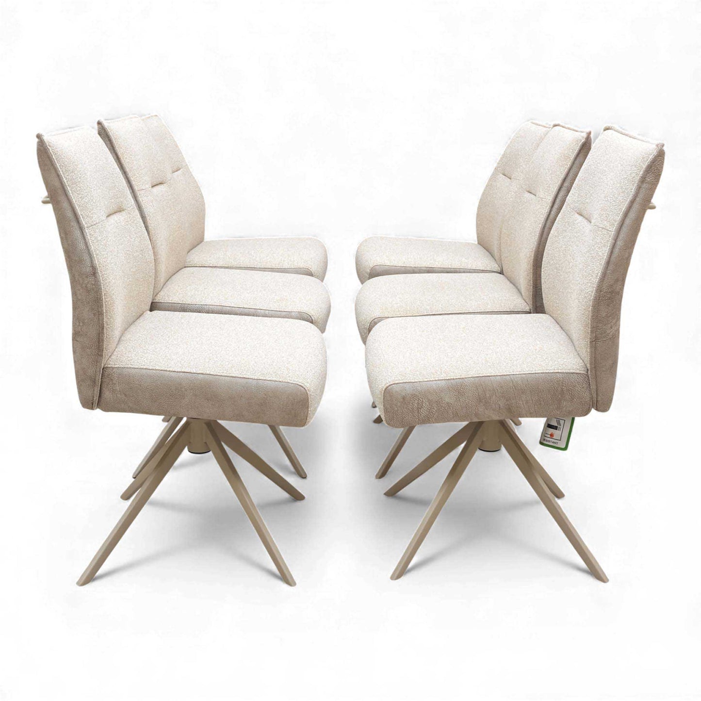 ‘Mirage’ Ceramic Top 180cm Large Pop Up Extending Dining Table with Neutral Fabric Swivel Armless Dining Chairs – view 11